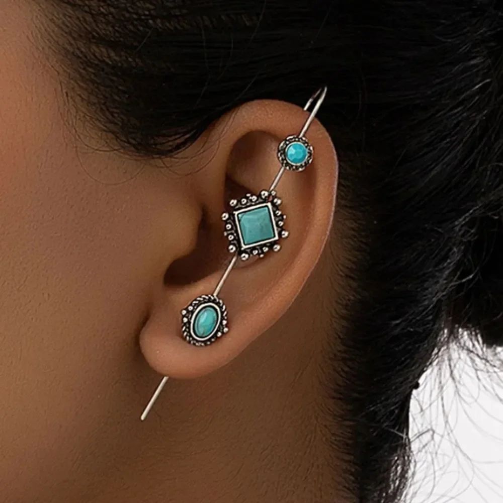3for$20 1pc Western Silver Color Turquoise Stone Long Pin Stud Earring for Women